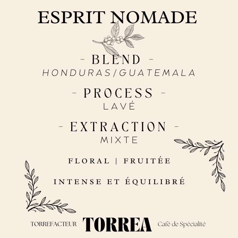 Blend Esprit Nomade - Café premium 70% Mexique El Triunfo 30% Colombie Cauca aux notes chocolatées et crémeuses pour soirées détente